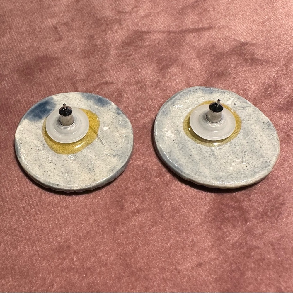 Ceramic hand stamped earrings. Blue. - Picture 3 of 3